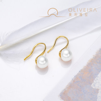 法国奥利维拉白色珍珠耳饰高跟鞋耳钩C1-3397【全国发货；新疆、西藏不发货】