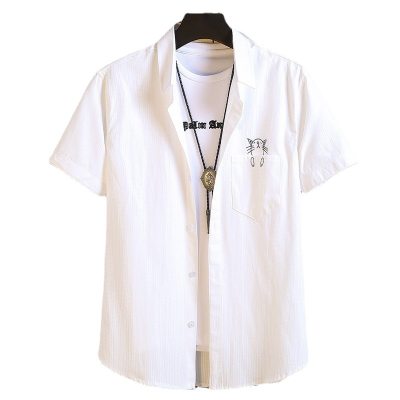 木林森休闲衬衫男士短袖白色内搭薄款夏季上装港风日系潮外套衣服