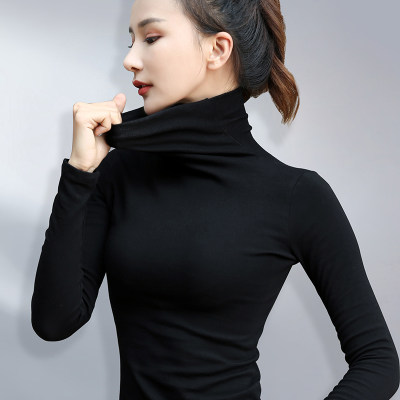 高领打底衫女长袖修身t恤秋冬季2020新款洋气黑色内搭堆堆领上衣