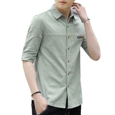 木林森男士衬衫短袖韩版修身休闲装外套2021新款潮春夏季薄款衬衣